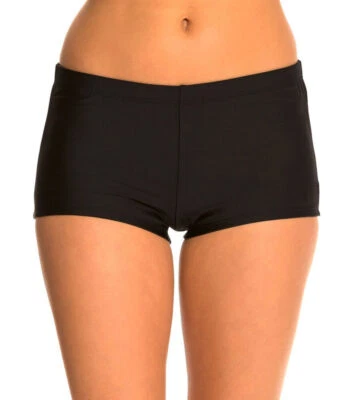 Ladies Plain Black SwimBikini  Boy Style Shorts  Shorts Swimwear UK Size 12-22 - Image 1 of 2