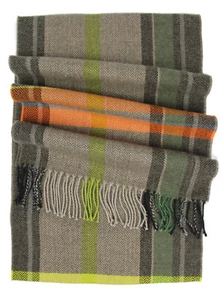 Herrenschal Webschal 100% Wolle (Merino) Karo beige grün gelb mit Fransen unisex - Bild 1 von 1
