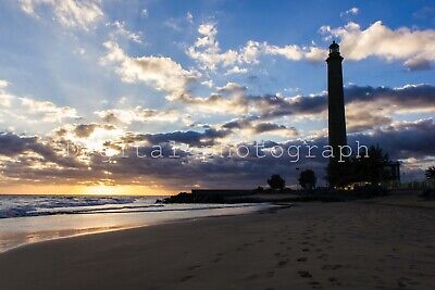 Digital Photo Maspalomas Lighthouse Sunset. Nature Landscape Picture Wallpaper • 2.18€