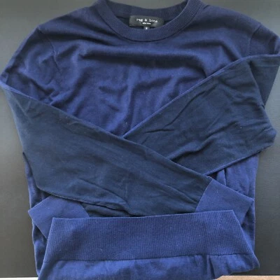 (size M) RAG & BONE Mens Barrow Crew Sweater Navy in Silk Cotton Cashmere Blend - Image 1 of 4