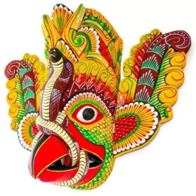 Sri Lankan Wooden Mask Traditional Eagle Devil Home Decor Hanging Mask Size 10" - Image 1 of 4
