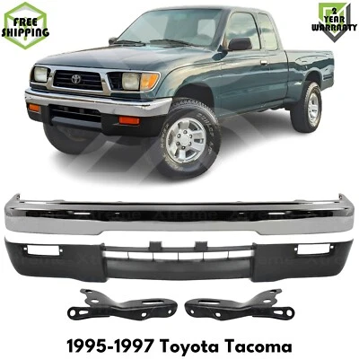 Front Bumper Chrome Steel & Bumper Brackets Kit For 1995-1997 Toyota Tacoma - Imagem 1 de 4