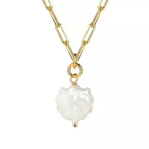 Damenkette Gold vergoldet mit Anhänger 24 Karat Boho Perlmutt Wasserfest K6247D - Bild 1 von 8