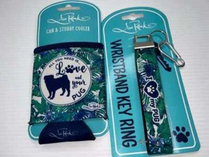 BRAND NEW LISA POLLOCK "I LOVE MY PUG" STUBBY HUGGER HOLDER & KEY RING SET - Bild 1 von 4