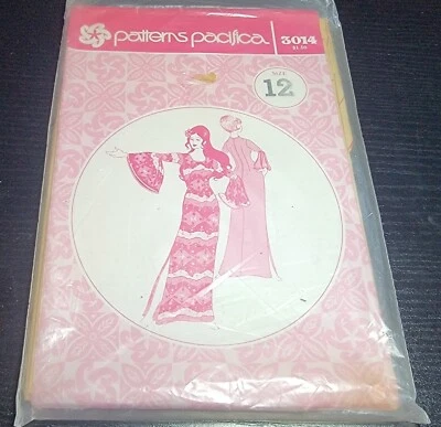 Vintage Patterns Pacifica 3014 Bell Sleeve Long Dress Hawaiian Maxi Womens 12 - Image 1 of 3