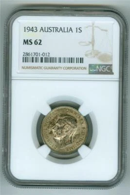 AUSTRALIA 1943 1 SHILLING NGC MS-62 UNC TONED - Image 1 of 2