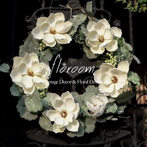 Floral Wreath Door Wreath 18'' Artificial White Magnolia Wreath For Front Door W - Picture 1 of 6