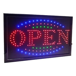 "Interruptor de cadena de letrero abierto grande de 3 colores luz LED alta visible para negocios 21,5""x13" - Imagen 1 de 3