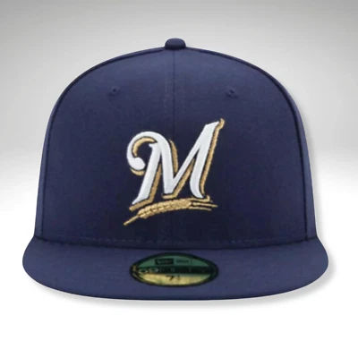 Milwaukee Brewers MIL MLB Authentic New Era 59FIFTY Fitted Cap- Navy - Image 1 of 2