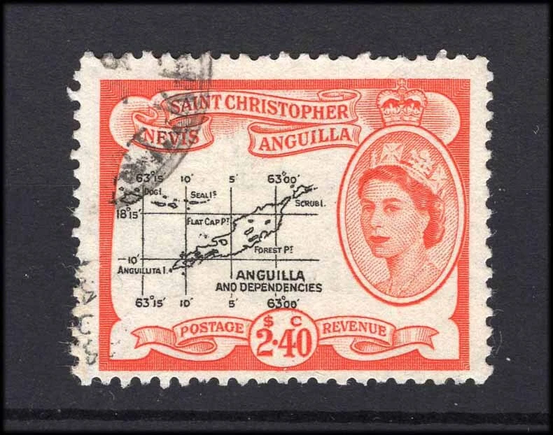 M27100 St Christopher-N-Ang 1957 $2,40 negro/naranja fino usado Sg 117b gato £22 Foto 1 de 1