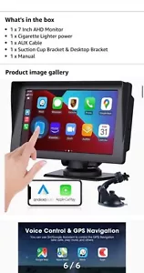 7" Portable Car Wireless Carplay Android Auto Touch Screen - Picture 1 of 6