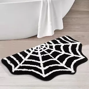 Gothic Bath Mat Spider Web Black Halloween Bathroom Rugs Non Slip Machine Was... - Picture 1 of 8