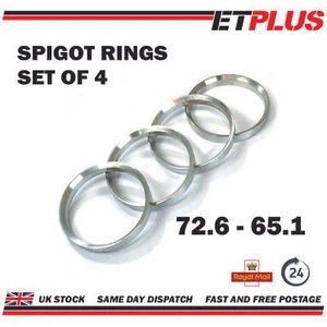 Metal Spigot Rings 72.6 - 65.1 (72.6mm -65.1mm) Aluminium Wheel Hub Centre Rings - Picture 1 of 3