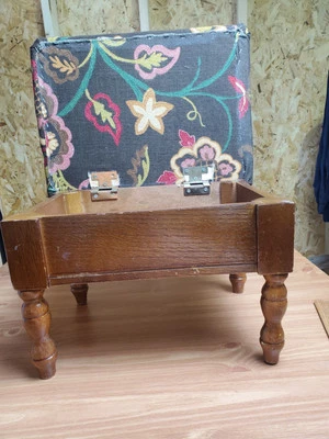 Vintage Brown Wooden Ottoman Foot Stool Rest with Padded Top Hidden Storage  - Image 1 of 4