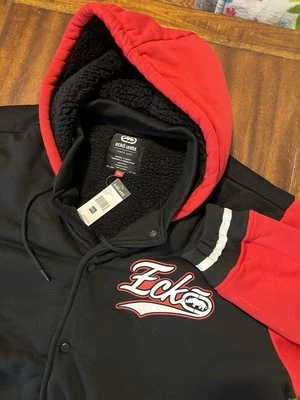 NWT Ecko Unltd Sherpa Lined Hooded Varsity Jacket 4XL Red Black - Image 1 of 4
