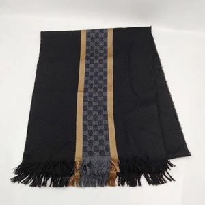 NO TARIFF Gucci Scarf Black Gold Wool 90% Silk 10% 4152671 - Picture 1 of 10