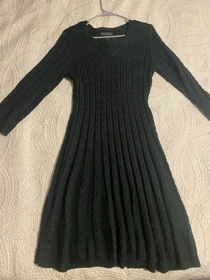 Green Sweater Dress Large Knee Length Long Sleeve Ribbed Knit Women's - Image 1 of 2