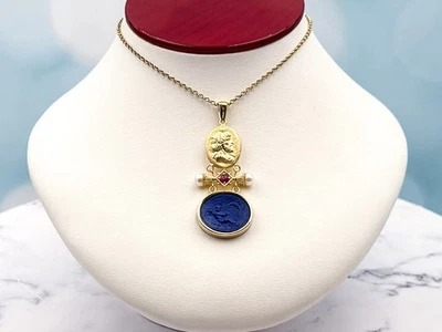 Colgante camafeo de lapislázuli 925SS/YGP Designs TAGLIAMONTE *Cupido*Reg. $200 Foto 1 de 4
