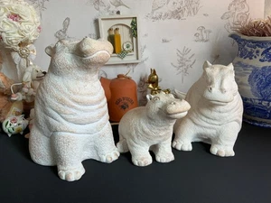 Vintage 1980 Austin Productions Hippo Family Sculptures Set of 3 Paul Bellardo - Picture 1 of 24