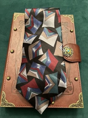 Gravata Halston III masculina clássica 100% seda, geométrica marrom bronzeado verde prata - Imagem 1 de 4