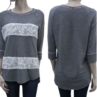 Anthropologie Dolan Floral Lace Top Sz S Gray White Embroidered Boho Soft Grunge - Image 1 of 4