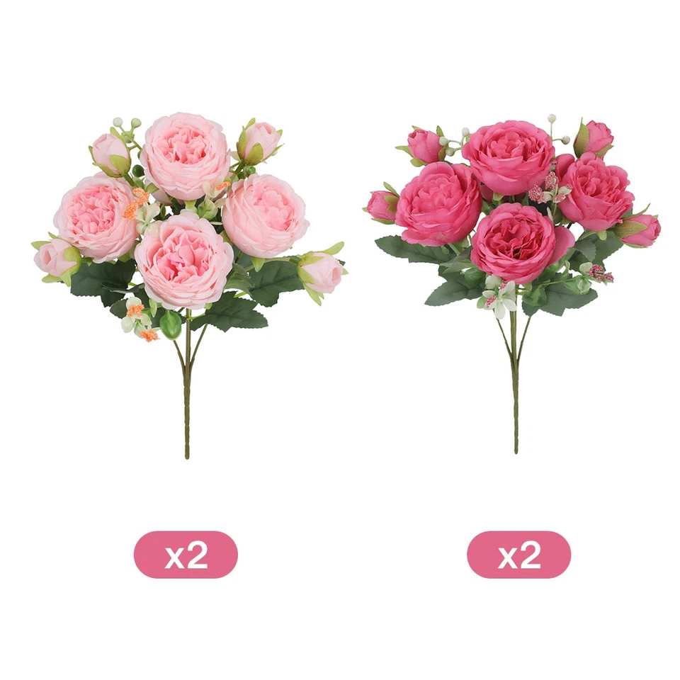 9 Cabezas Seda Peonía Flores Artificiales Boda Ramo Hogar Fiesta Exterior Decoración Foto 1 de 4