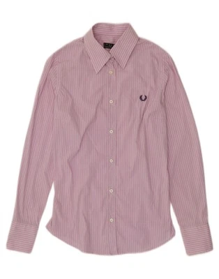 Camisa para mujer FRED PERRY UK 8 pequeña rosa a rayas algodón BT03 Foto 1 de 3