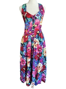 Vestido Midi De Colección Robbie Bee Años 90 Floral Botón Delantero Hecho en EE. UU. Bolsillos Traseros Calzoncillos - Imagen 1 de 14