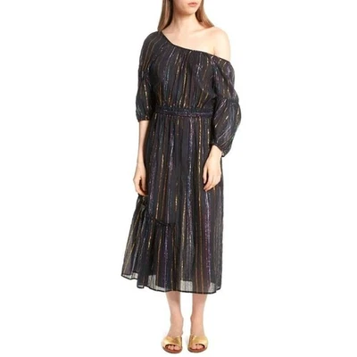 Apiece Apart Dress Women 4 Black Metallic Rainbow Stripe Camellia Midi Party - Image 1 of 4