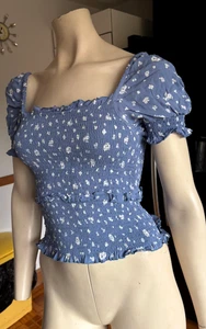 VGC Ladies RIVER ISLAND Ditsy WHITE FLORAL PRINT SHIRRED ELASTICATED BODY Top 8 - Picture 1 of 4