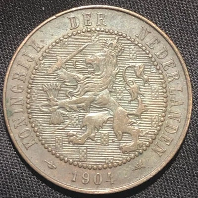 1904 Netherlands 2 1/2 Cents Bronze Coin - AU (About Uncirculated) condition - Image 1 of 4
