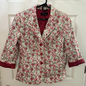 Talbots Floral Cottagecore Bloomcore Cotton Blazer Size 12 Career Church - Picture 1 of 14