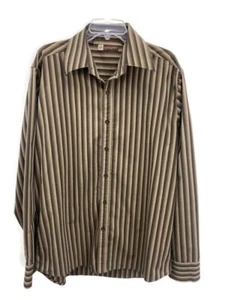 Level Ten Dress Shirt Button Down Up Mens XL Brown Pin Stripe Long Sleeves - Picture 1 of 10
