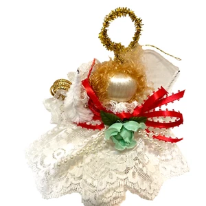 Vintage Handarbeit Spitze Engel Weihnachtsschmuck Deko Perlen Band 6 Zoll - Bild 1 von 4