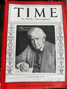 1932 TIME MAGAZINE Majority Leader Henry T Rainey cover December 19 Political - Picture 1 of 3