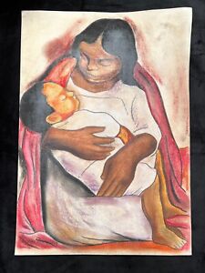 Diego Rivera drawing on cardboard, signed and stamped (Handmade)