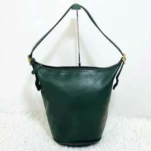 Vintage COACH Duffle Sack Bucket Bag XL 9085 Leather Shoulder Purse Green EUC - Picture 1 of 10