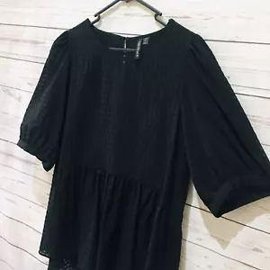 FOREVER NEW Top Blouse Size 12 Black Semi Sheer Short Sleeve - Picture 1 of 5