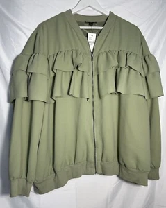 Chaqueta informal Lane Bryant para mujer 26 28 verde salvia con volantes nueva con etiquetas de otoño - Imagen 1 de 4
