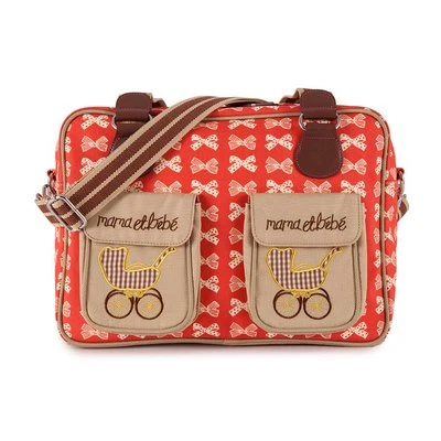 Pink Lining MAMA ET BEBE CREAM BOWS ON RED Baby Changing Nappy Diaper Bag - image 1 of 4