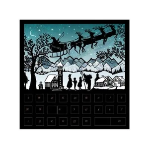 Green Santa Sleigh Christmas Scene Silhouette Advent Card with 24 doors + env - Picture 1 of 1