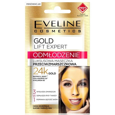 EVELINE Gold Lift Expert 3in1 Luxury Anti-Wrinkle Face Mask 24K Gold 7ml *NEW* - Image 1 of 4