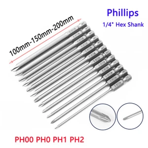 Magnetic Screwdriver Drill Bit Phillips 1/4" Hex Shank Bits Set PH00 PH0 PH1 PH2 - Picture 1 of 46