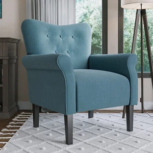 Elegant, Button Back Armchair Accent Living Room Linen Upholstered, Blue - Picture 1 of 7
