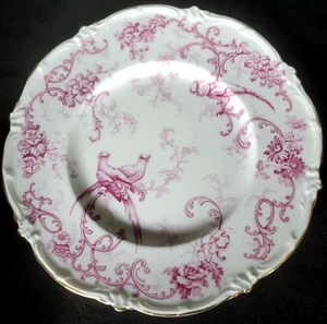 Royal Cauldon Marlborough 11 in Scalloped Edge Bird Pink Magenta Diner Plate Eng - Picture 1 of 4