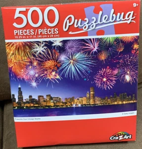 PUZZLE FEUERWERK ÜBER CHICAGO SKYLINE 500 TEILE 18,25” x 11” ALTER 9+ - Bild 1 von 1
