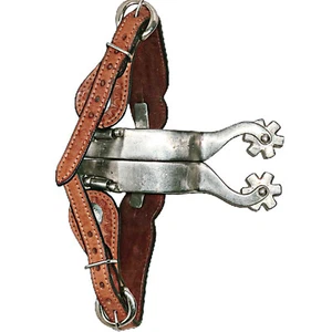 Partrade Brushed Stainless Steel Western Spurs 6 Point Rowel Basket Weave Straps - Picture 1 of 11
