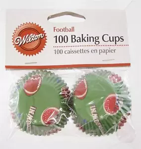 WILTON FOOTBALL 100 MINI BAKING CUPS LINERS NIP 415-5154 SUPERBOWL PEEWEE - Picture 1 of 1
