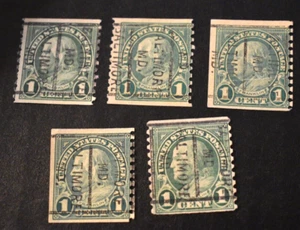 5 - 1923 US Stamps Scott #597 Coils -Precancels - Baltimore - Used/NH/NG/VF o - Picture 1 of 2