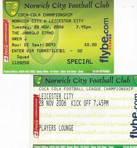 ENTRADAS NORWICH CITY V LEICESTER CITY 28 DE NOVIEMBRE DE 2006 PARTIDOS Y SALÓN DE JUGADORES - Imagen 1 de 3